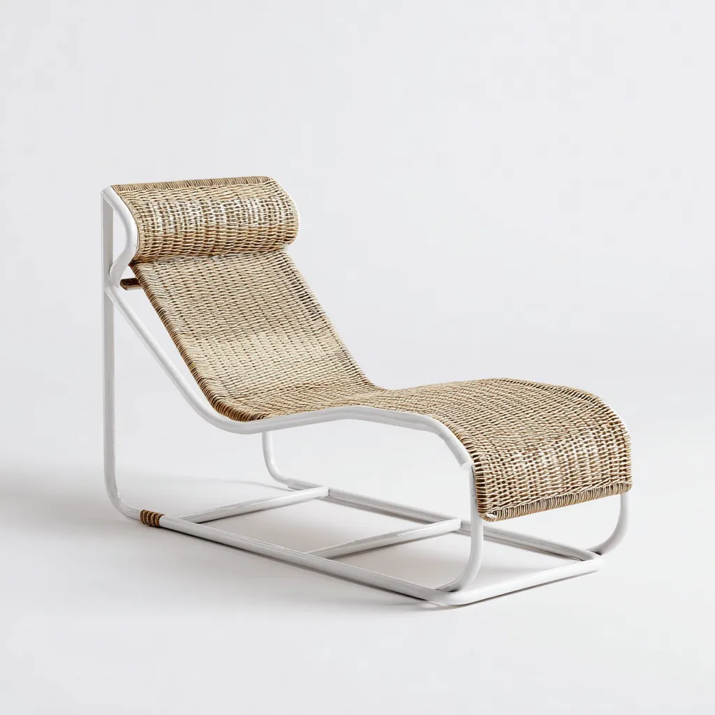 Tumbona de playa 168×66×82 cm - blanco/beige - estructura metálica y asiento trenzado para exterior-Racorpahome