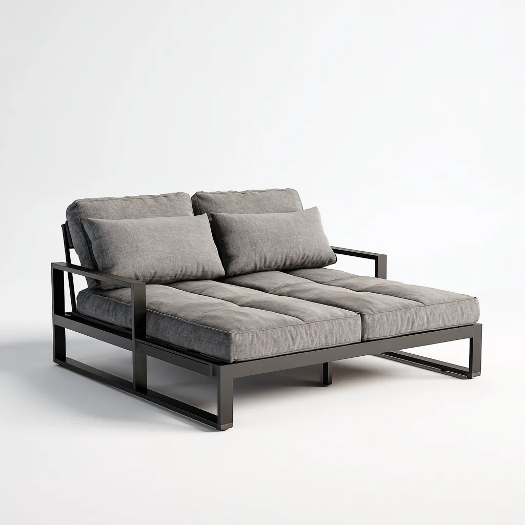 Tumbona doble exterior 200x75x65 cm - gris - estructura metálica para terraza y jardín-Racorpahome