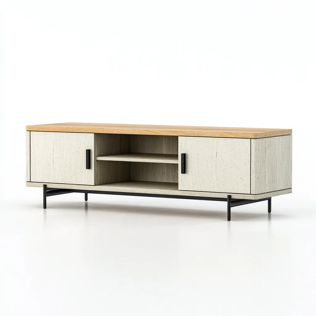 Mueble para TV 160x40x55 cm - beige/roble - con estante central para sala de estar-Vinoracorner