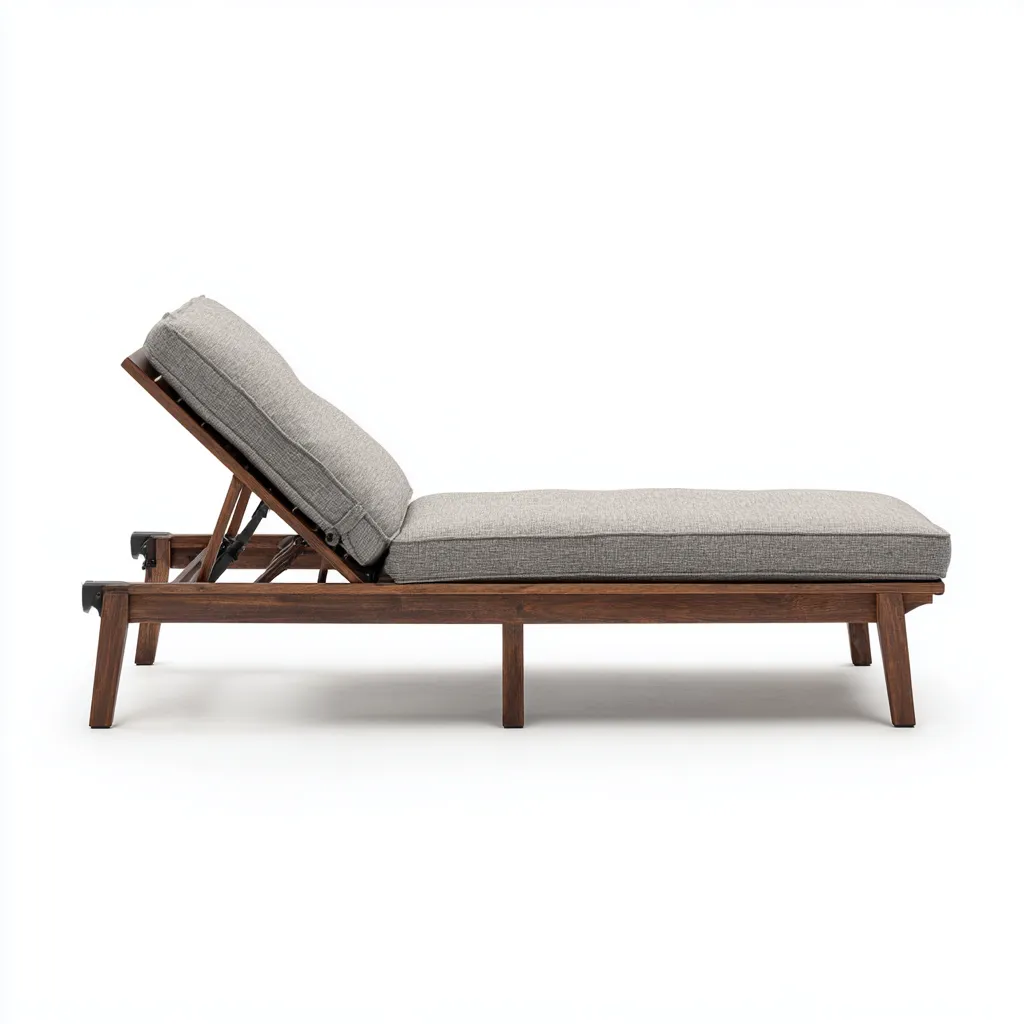 Tumbona de playa 200×70×88 cm – gris/madera – estilo natural con respaldo regulable-Vinoracorner