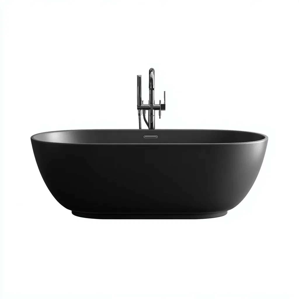 Bañera exenta 175×82×60 cm – negro – diseño ovalado minimalista para baño contemporáneo-Vinoracorner