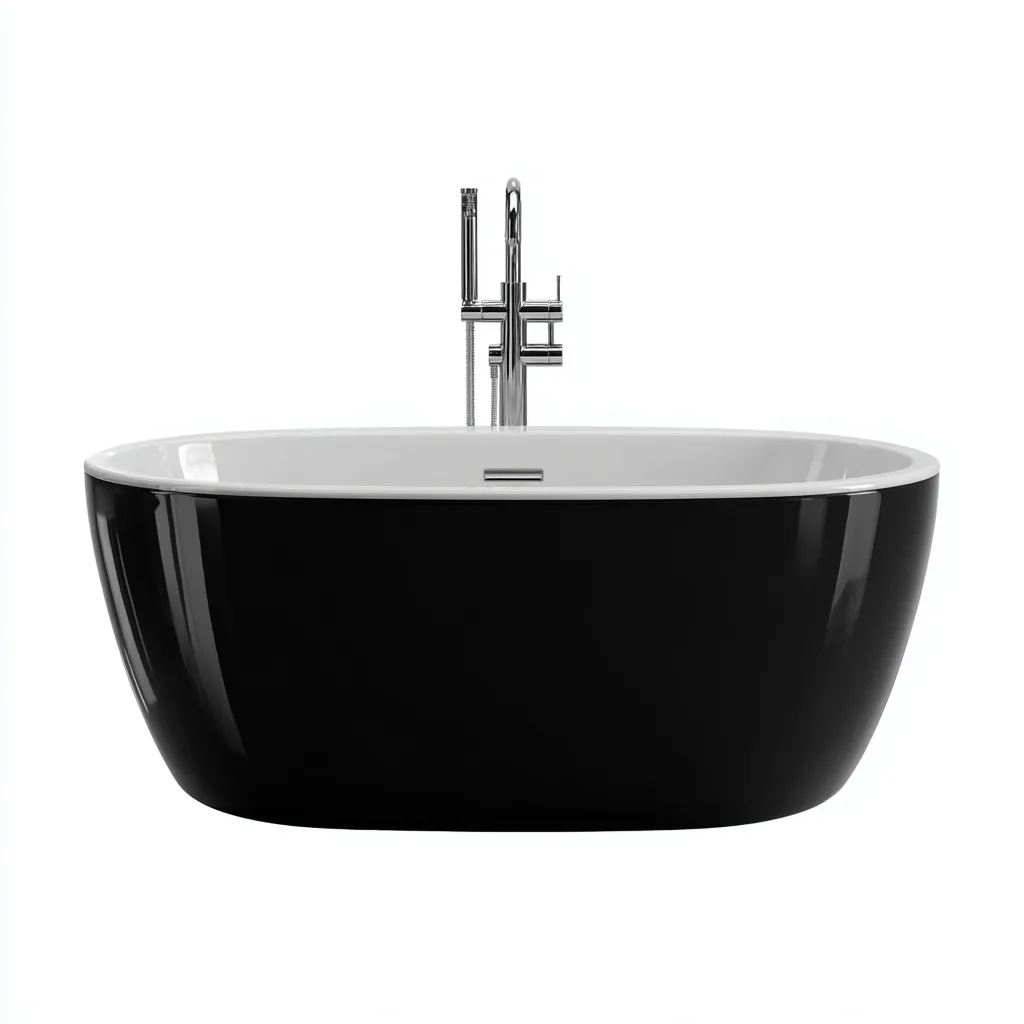 Bañera exenta 170×78×60 cm - negro/blanco - acrílico de líneas ovaladas para baño moderno-Vinoracorner
