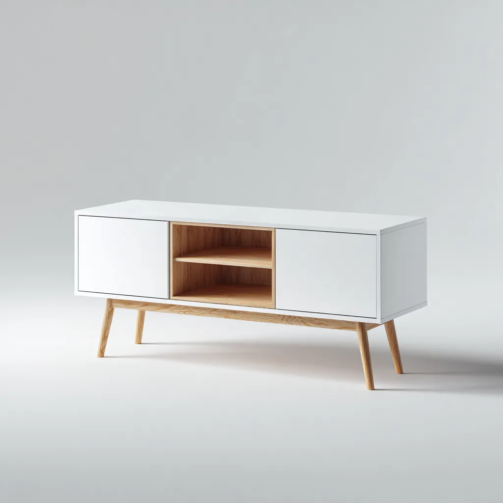 Mueble para TV 160×40×65 cm – blanco y madera clara – diseño nórdico para sala de estar-Vinoracorner