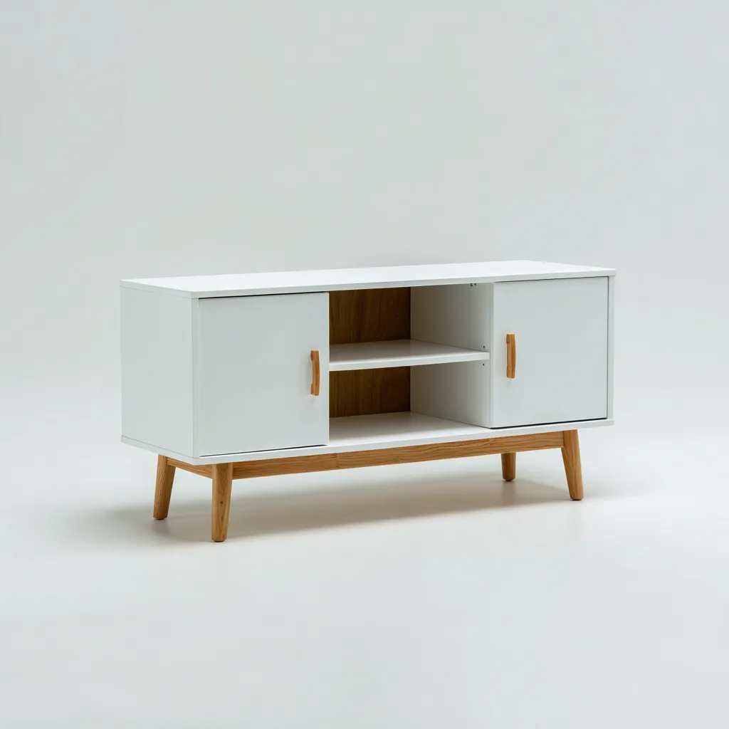 Mueble para TV 150×40×70 cm – blanco y madera clara – almacenamiento moderno para salón-Vinoracorner