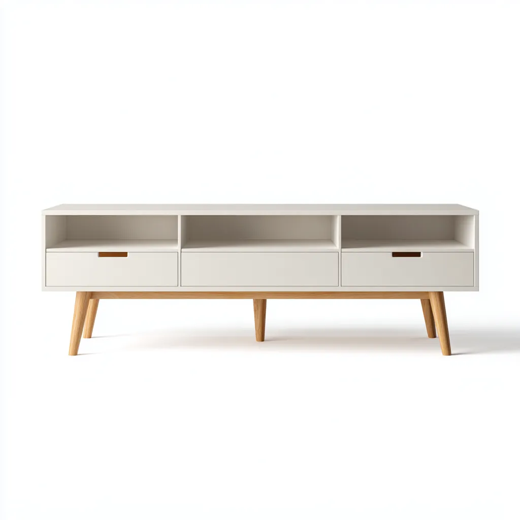 Mueble para TV 180×42×60 cm – blanco/madera – estilo moderno con compartimentos abiertos para salón-Liraiocorner