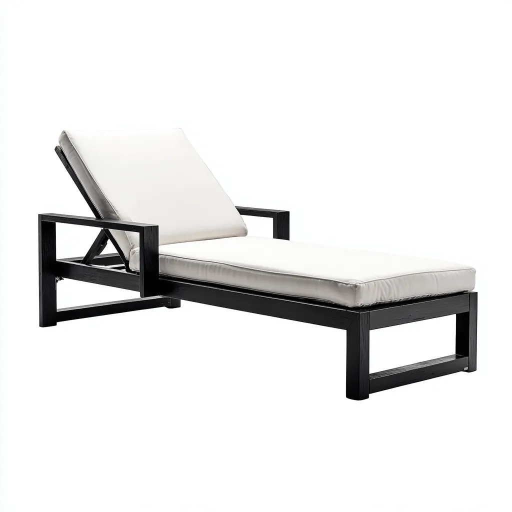 Tumbona de exterior 198x72x88 cm - negro/blanco - estructura rígida y respaldo reclinable-Liraiocorner