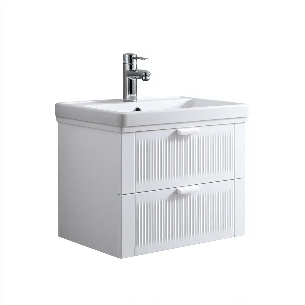 Lavabo suspendido 60×46×58 cm - blanco - para baño - diseño estriado moderno-Liraiocorner