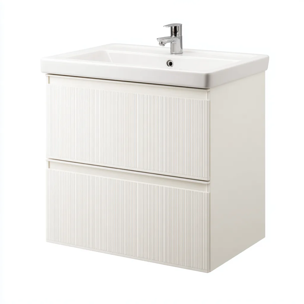 Lavabo suspendido 70×46×60 cm - crema - para baño - frente acanalado minimalista-Liraiocorner