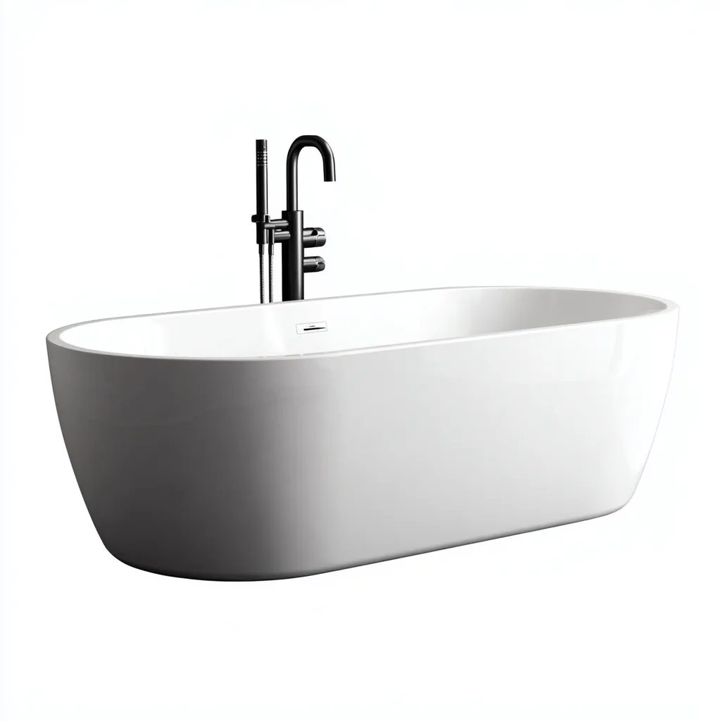 Bañera exenta de acrílico 165x75x58 cm - blanco - diseño ovalado de perfil bajo para baño-Liraiocorner