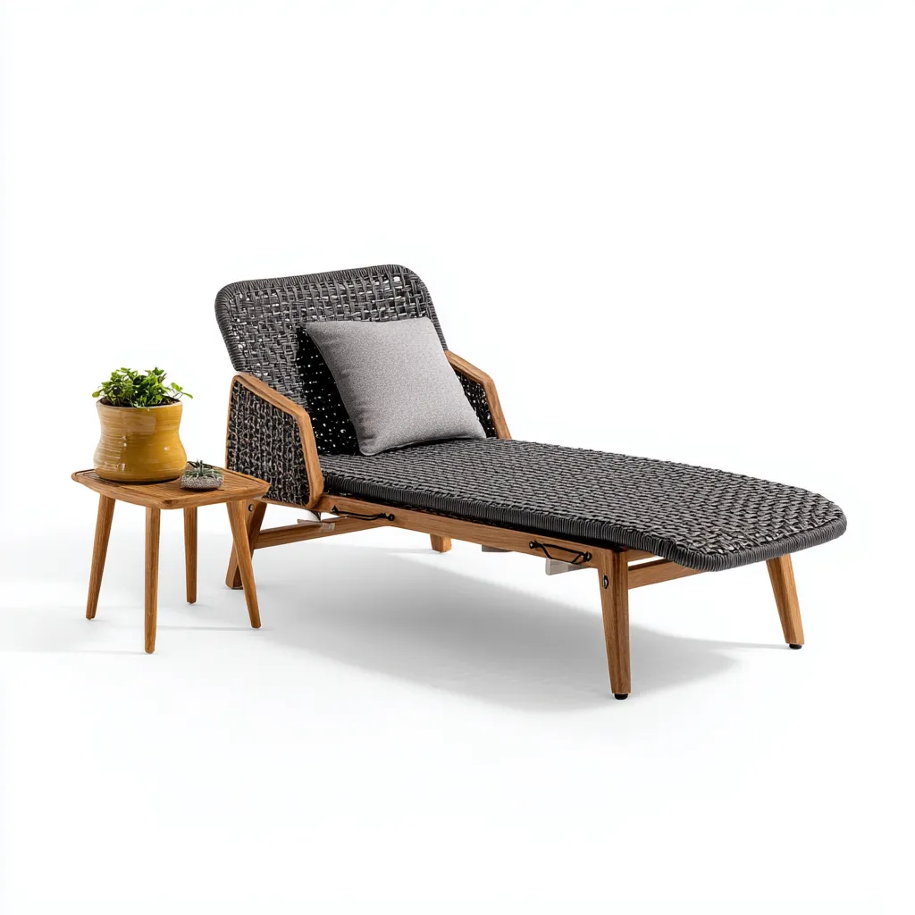 Tumbona de playa 200×72×94 cm – gris/madera/negro – respaldo regulable con reposabrazos para exterior-Liraiocorner