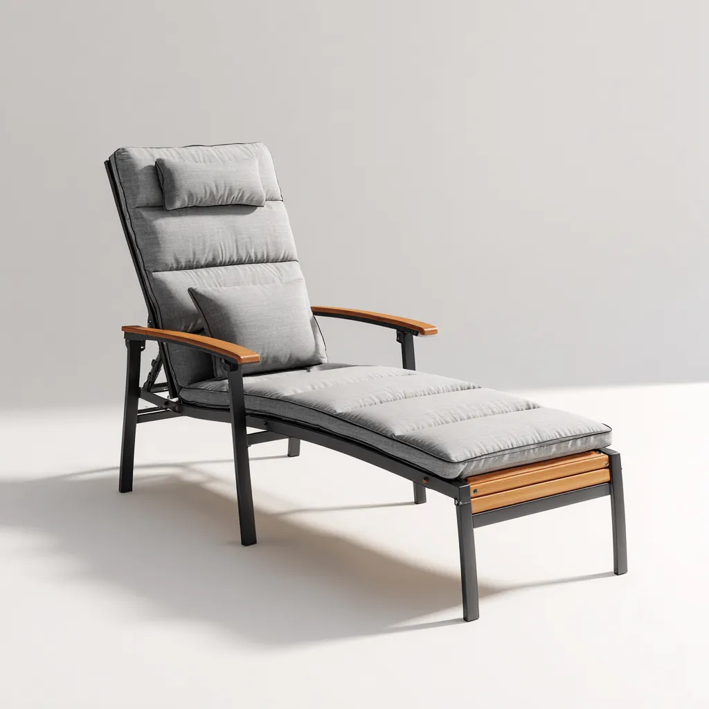 Tumbona de playa 190×65×85 cm - gris - estructura negra estilo contemporáneo-Liraiocorner