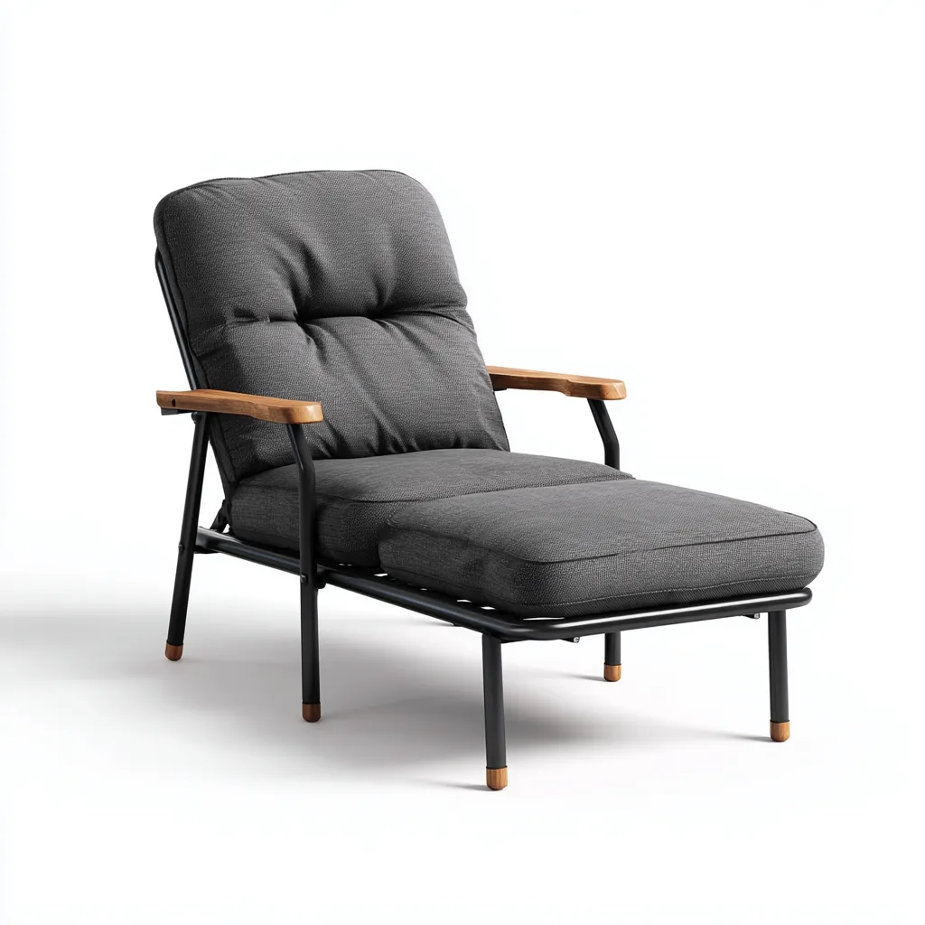 Tumbona de playa 188×74×98 cm – gris/negro/madera – diseño reclinable compacto con reposabrazos-Liraiocorner