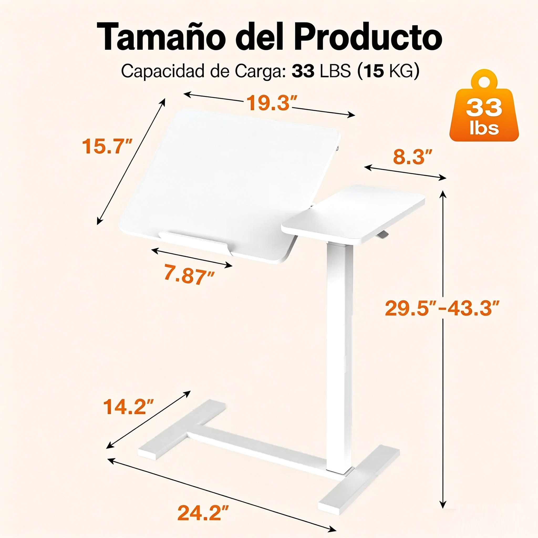 Mesa auxiliar ajustable con ruedas para colocar sobre la cama; escritorio móvil y versátil para portátil con bandeja inclinable y altura regulable.