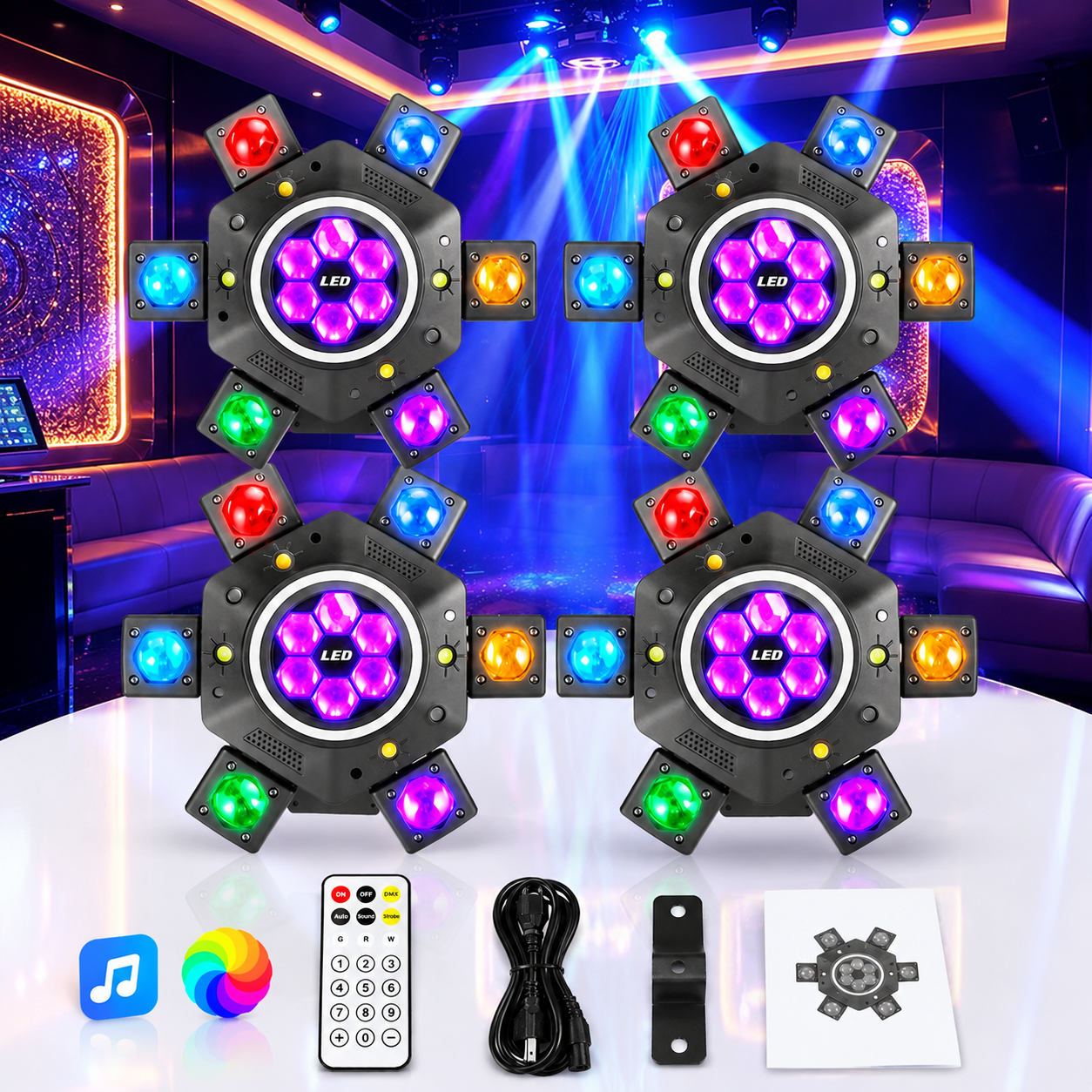Luz de Fiesta DJ 120W RGBW con Cabeza Móvil 6 Ojos Láser y Efectos Estroboscópicos