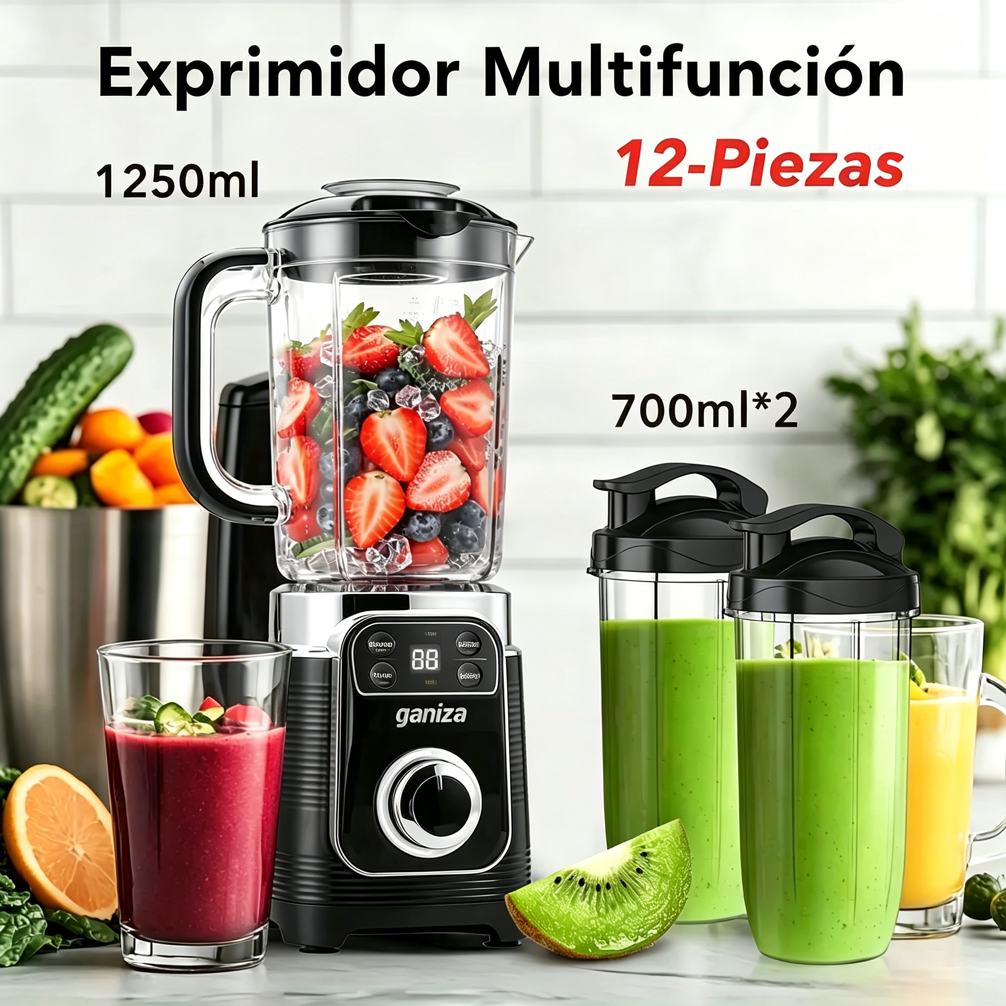 Ganiza Licuadora de batidos, batidos y batidos de 900 W