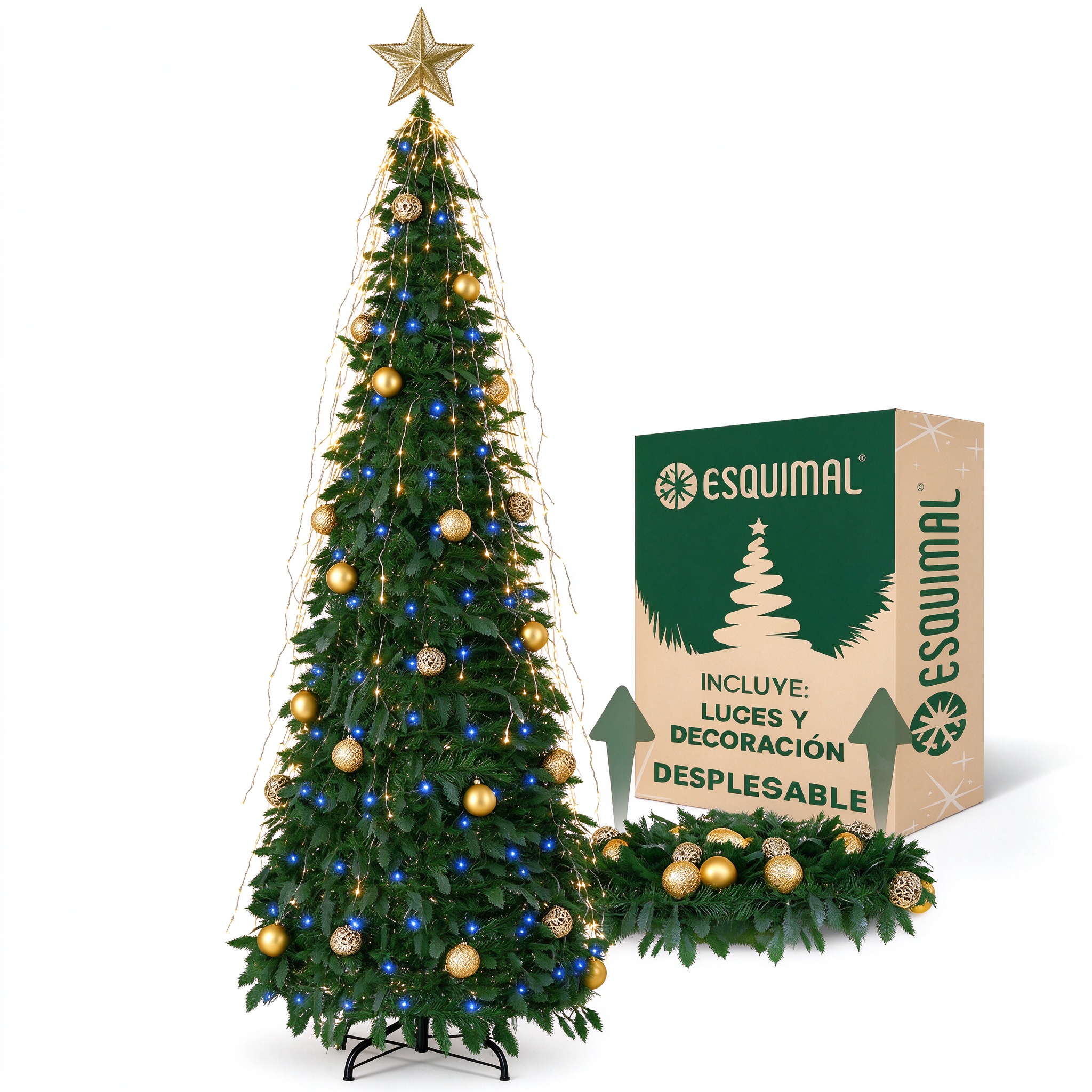 ESQUIMAL Árbol de Navidad con Luces Integradas 1.80 m Verde y Dorado