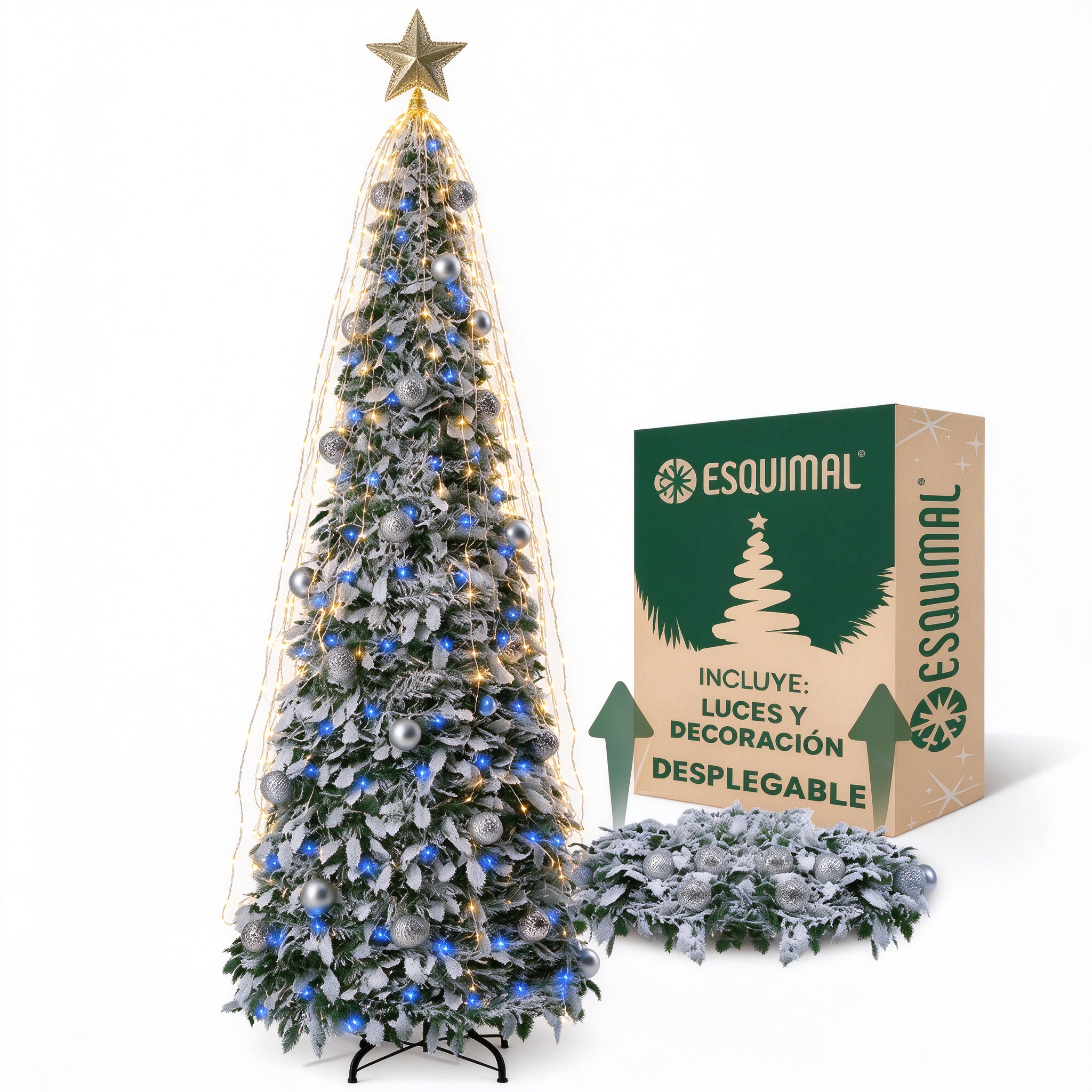 ESQUIMAL Árbol de Navidad con Luces Integradas 1.80 m Verde y Dorado