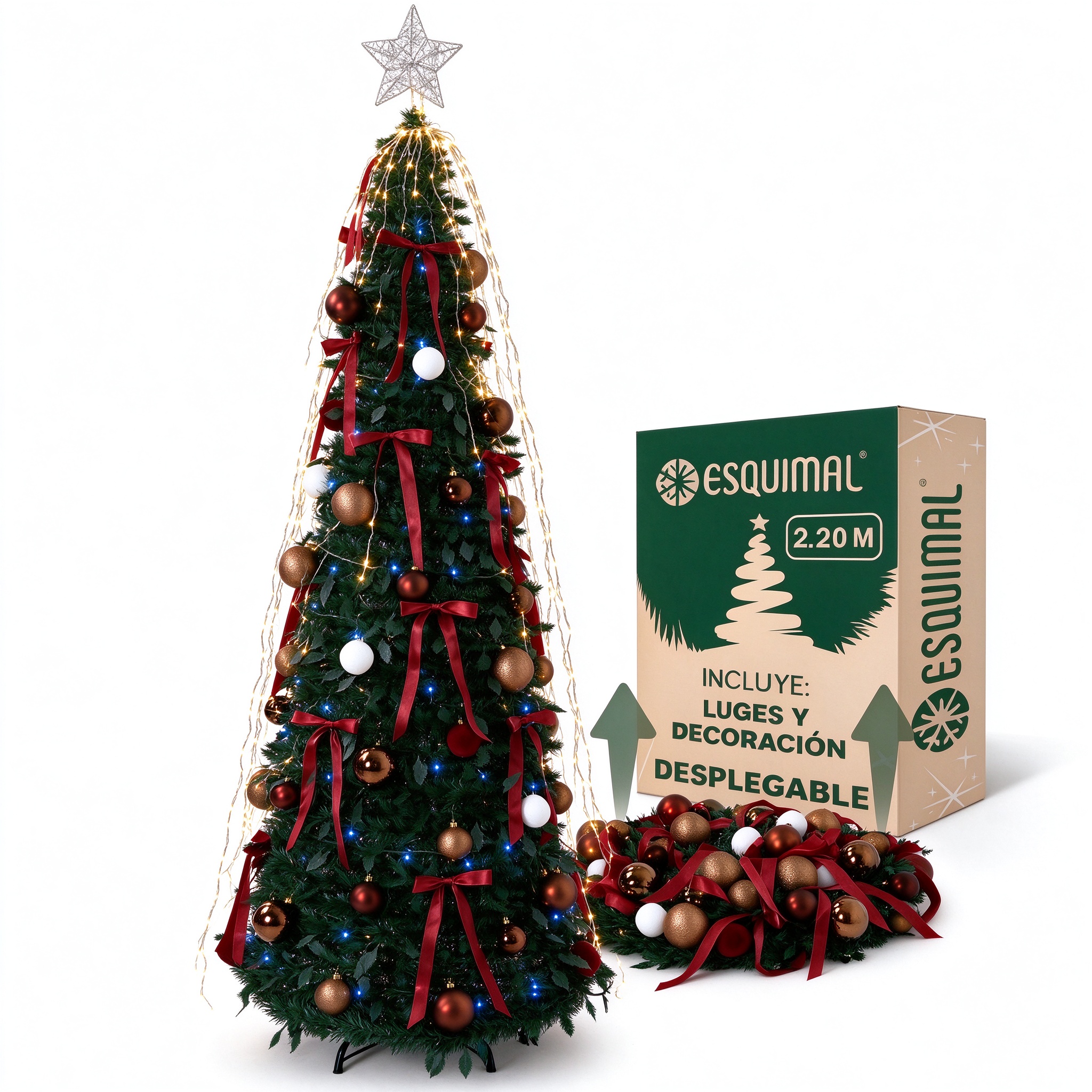 ESQUIMAL Árbol de Navidad con Luces Integradas 1.80 m Verde y Dorado