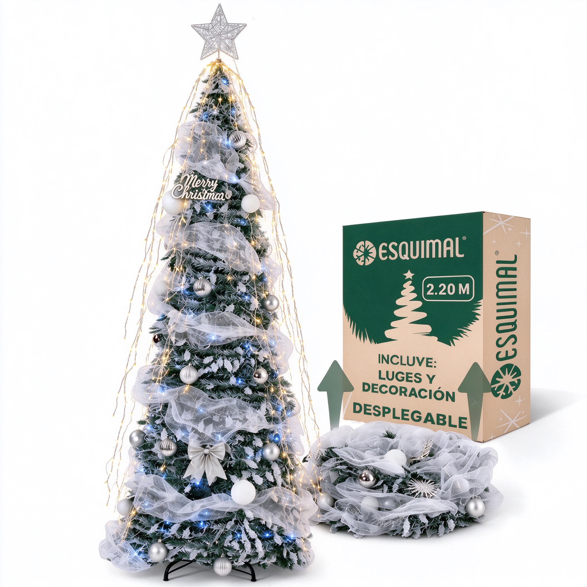ESQUIMAL Árbol de Navidad con Luces Integradas 1.80 m Verde y Dorado