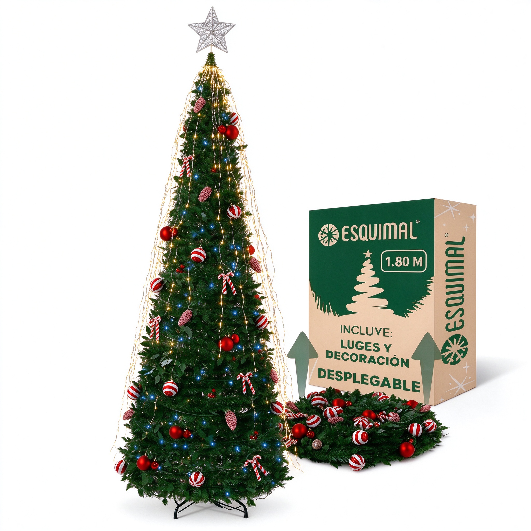 ESQUIMAL Árbol de Navidad con Luces Integradas 1.80 m Verde y Dorado