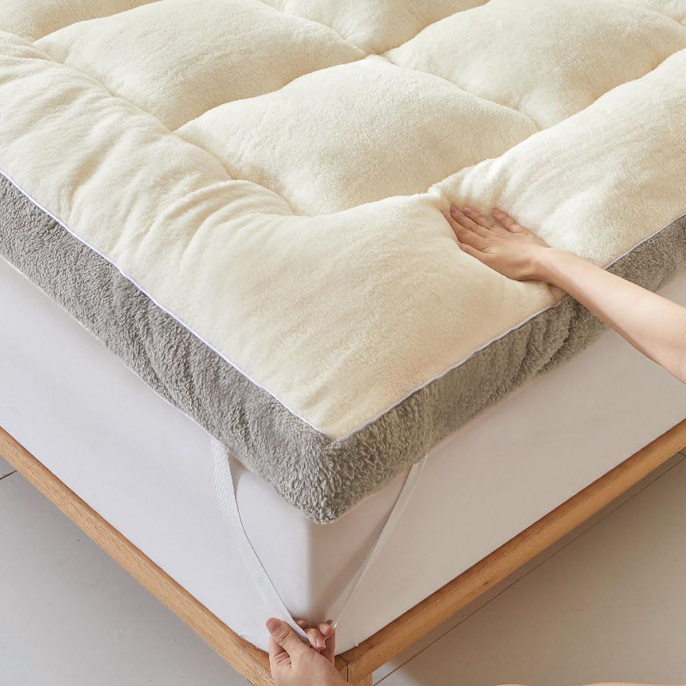 Colchón Futón de Terciopelo de Leche,Colchoneta Tatami Plegable y con Relleno de Fibra,Colchón de Piso para Invierno,Habitación de Huéspedes,Viaje(Queen(60x80in), Gray White)