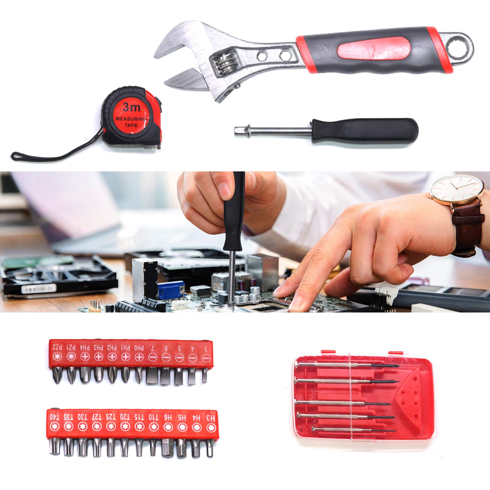 Arcwares Juego de herramientas de aluminio de 799 piezas, color plateado, juego de herramientas de mano para el hogar, con cinturón de herramientas, regalo en el día del padre (negro)