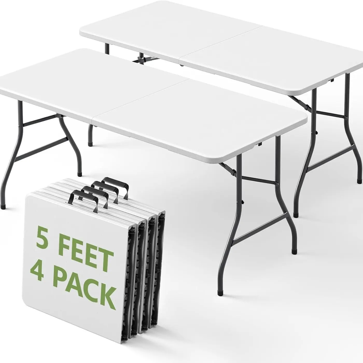 Paquete de 2 o 4 mesas plegables de 1,8 metros (6 pies): mesas de plástico resistente con asas de transporte, diseño portátil plegable por la mitad y patas de acero; ideales para fiestas, bodas, banquetes, acampadas, pícnics y eventos (uso en interiores y