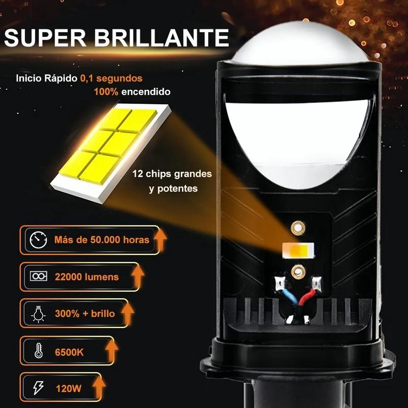 【Superbrillo】Proyector láser H4 HyperFocus Alto/Bajo 22000LM Kit PhenlesEye- Luz blanca 6500K, IP68, Canbus