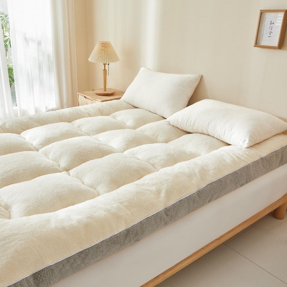 Colchón Futón de Terciopelo de Leche,Colchoneta Tatami Plegable y con Relleno de Fibra,Colchón de Piso para Invierno,Habitación de Huéspedes,Viaje(Queen(60x80in), Gray White)