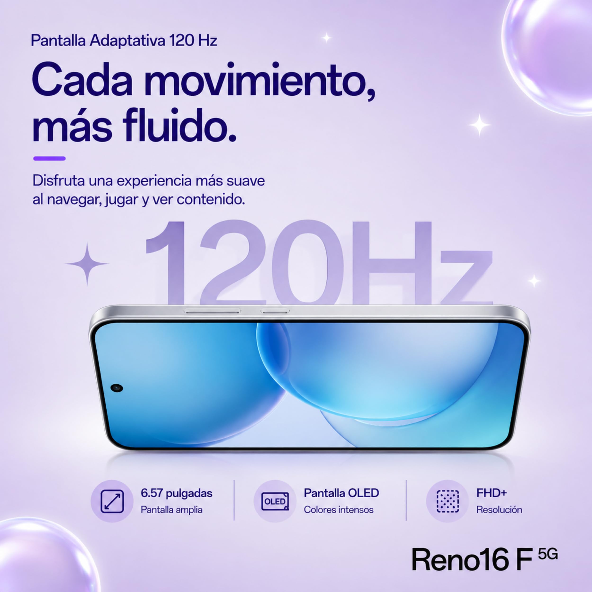 OPPO Reno 16F 5G Blanco Cósmico 8GB +256GB, Pantalla AMOLED 120Hz, Cámara Selfie Ultra Gran Angular 50MP, Incluye Enco Buds3 de Regalo