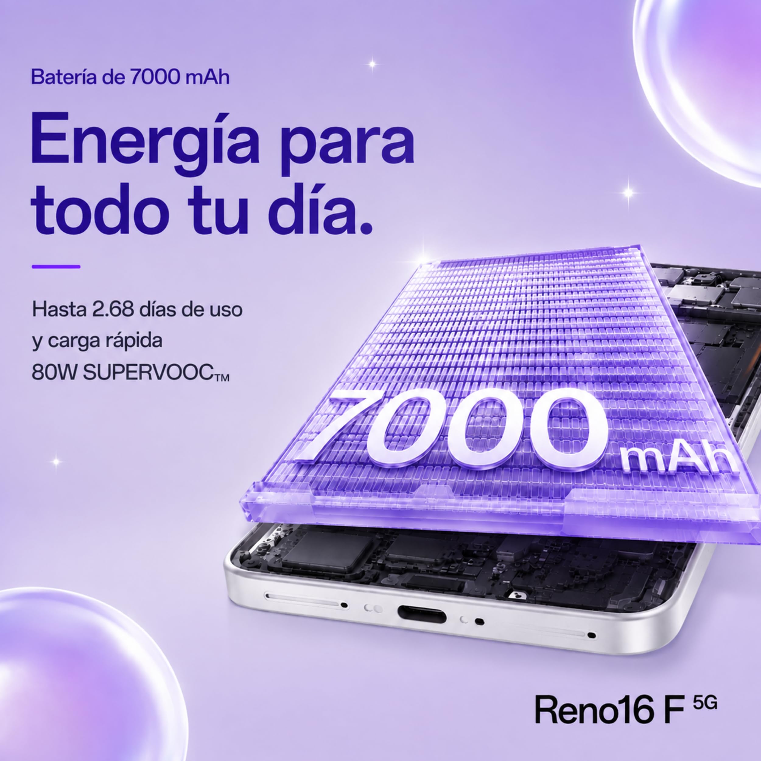 OPPO Reno 16F 5G Blanco Cósmico 8GB +256GB, Pantalla AMOLED 120Hz, Cámara Selfie Ultra Gran Angular 50MP, Incluye Enco Buds3 de Regalo