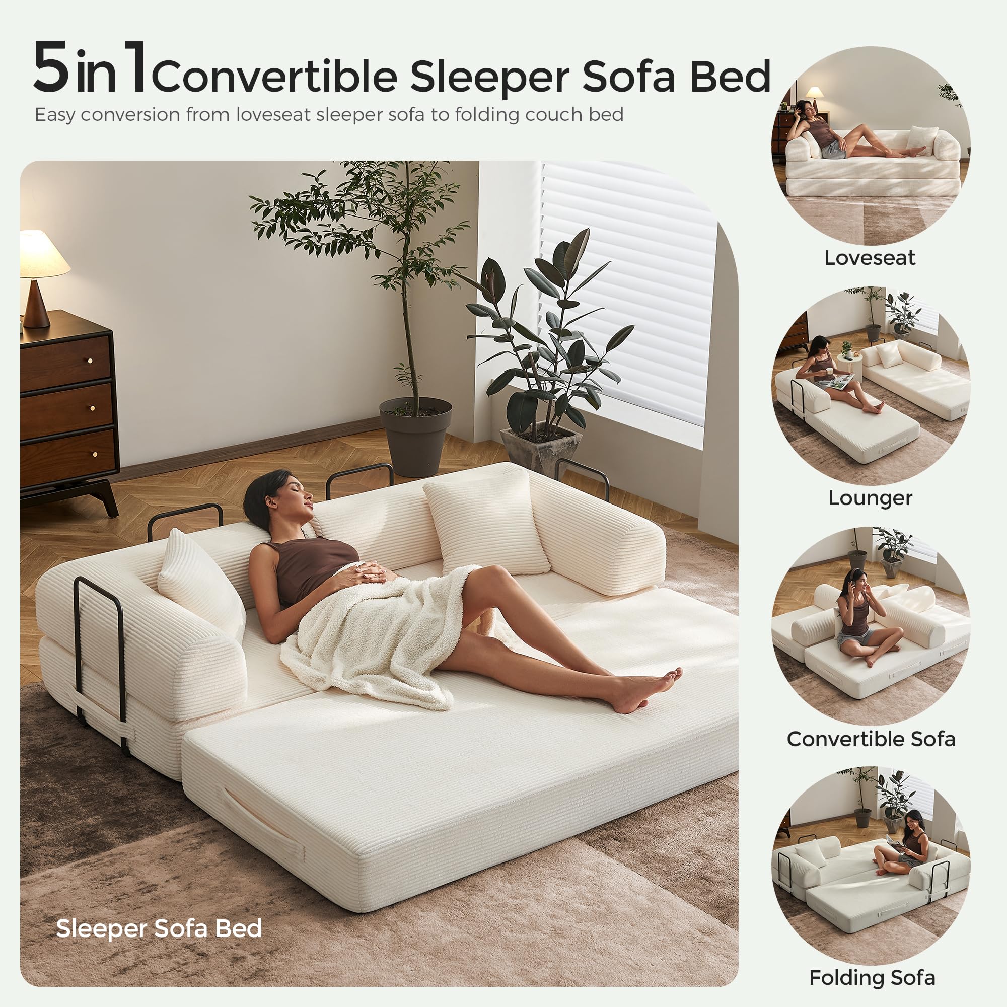 Sofá cama convertible de 79 pulgadas, sofá sin huesos, para sala de estar, gris oscuro