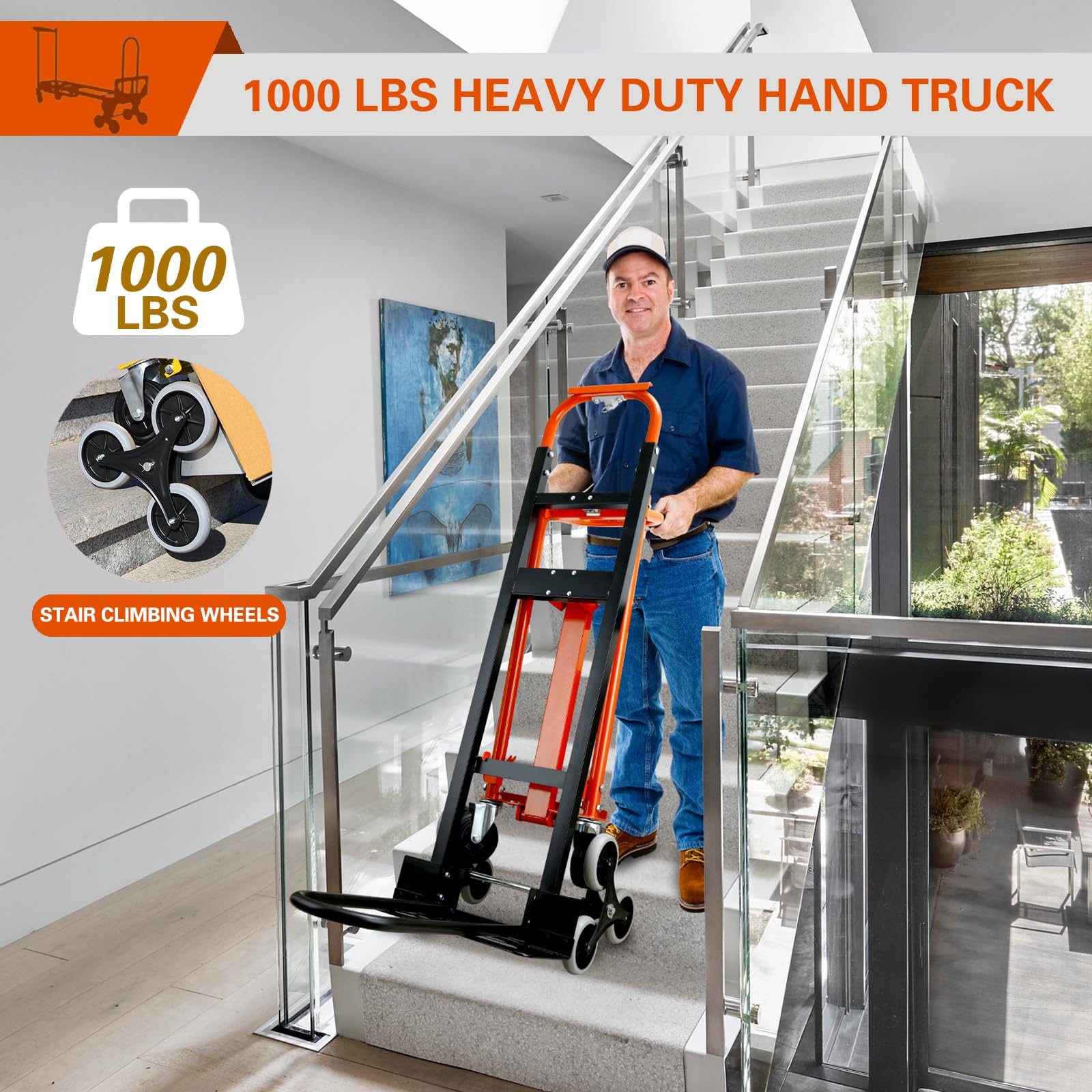 Carretilla de mano industrial convertible 3 en 1 de alta capacidad, carretilla de aluminio con capacidad de 450 kg para escaleras, carretilla de mano para subir escaleras con ruedas de