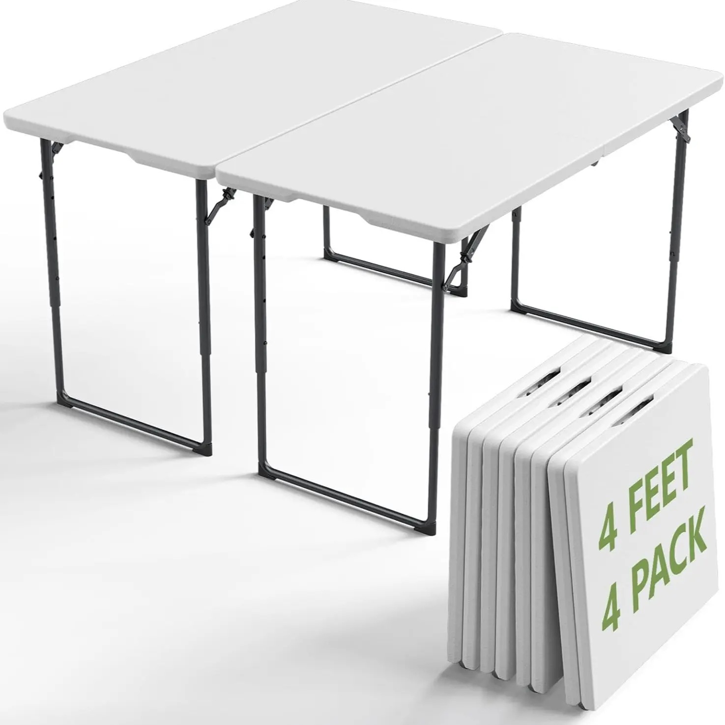 Paquete de 2 o 4 mesas plegables de 1,8 metros (6 pies): mesas de plástico resistente con asas de transporte, diseño portátil plegable por la mitad y patas de acero; ideales para fiestas, bodas, banquetes, acampadas, pícnics y eventos (uso en interiores y