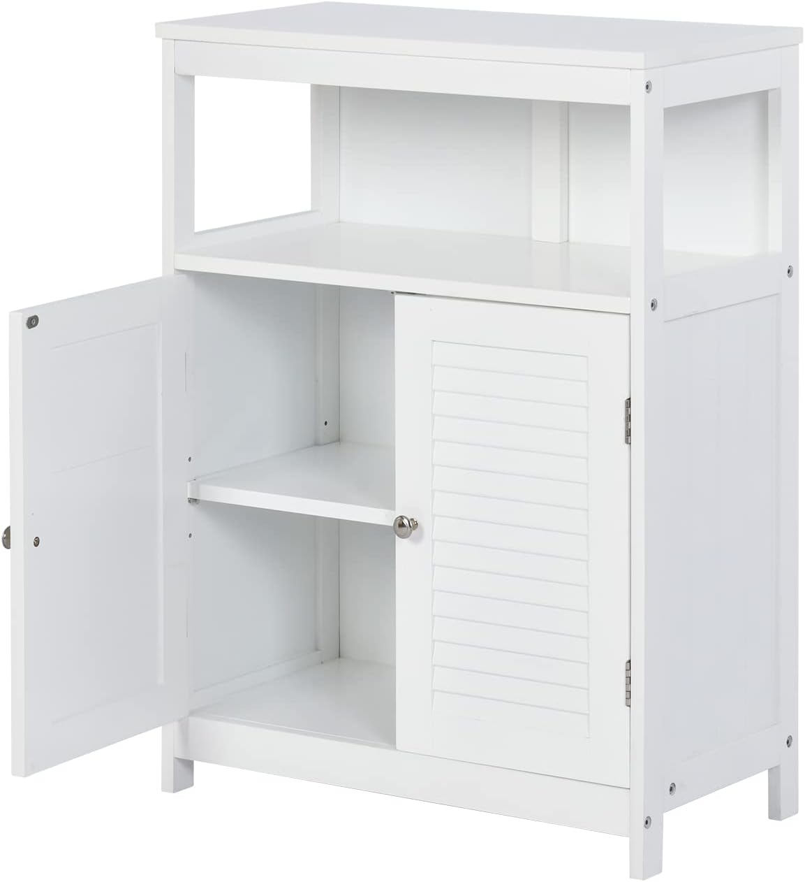 Gabinete de Almacenamiento para Piso de Baño con Puerta Doble, Estante Ajustable, para Baño, Sala de Estar, Cocina, Estilo Nórdico Escandinavo, Fácil Montaje