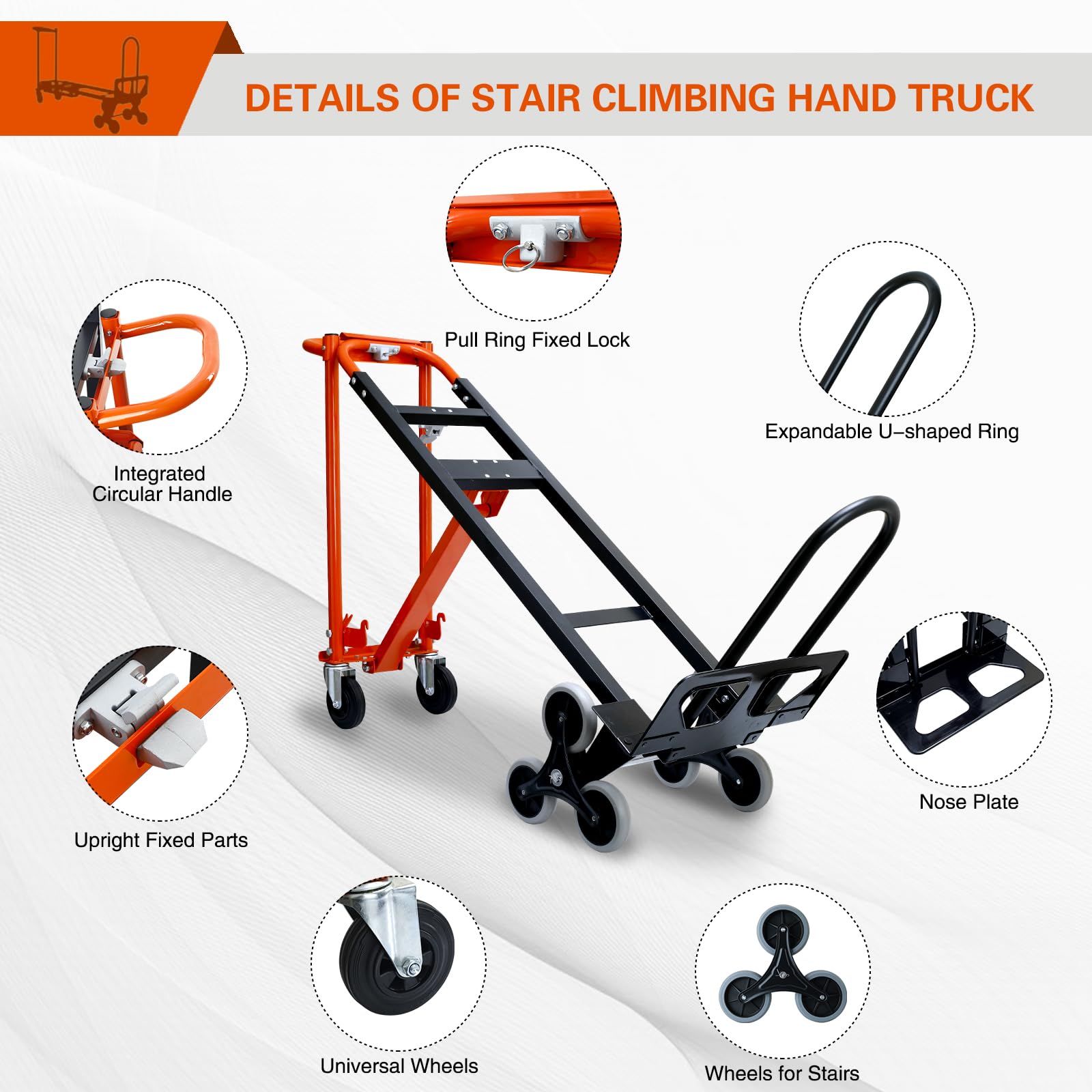 Carretilla de mano industrial convertible 3 en 1 de alta capacidad, carretilla de aluminio con capacidad de 450 kg para escaleras, carretilla de mano para subir escaleras con ruedas de