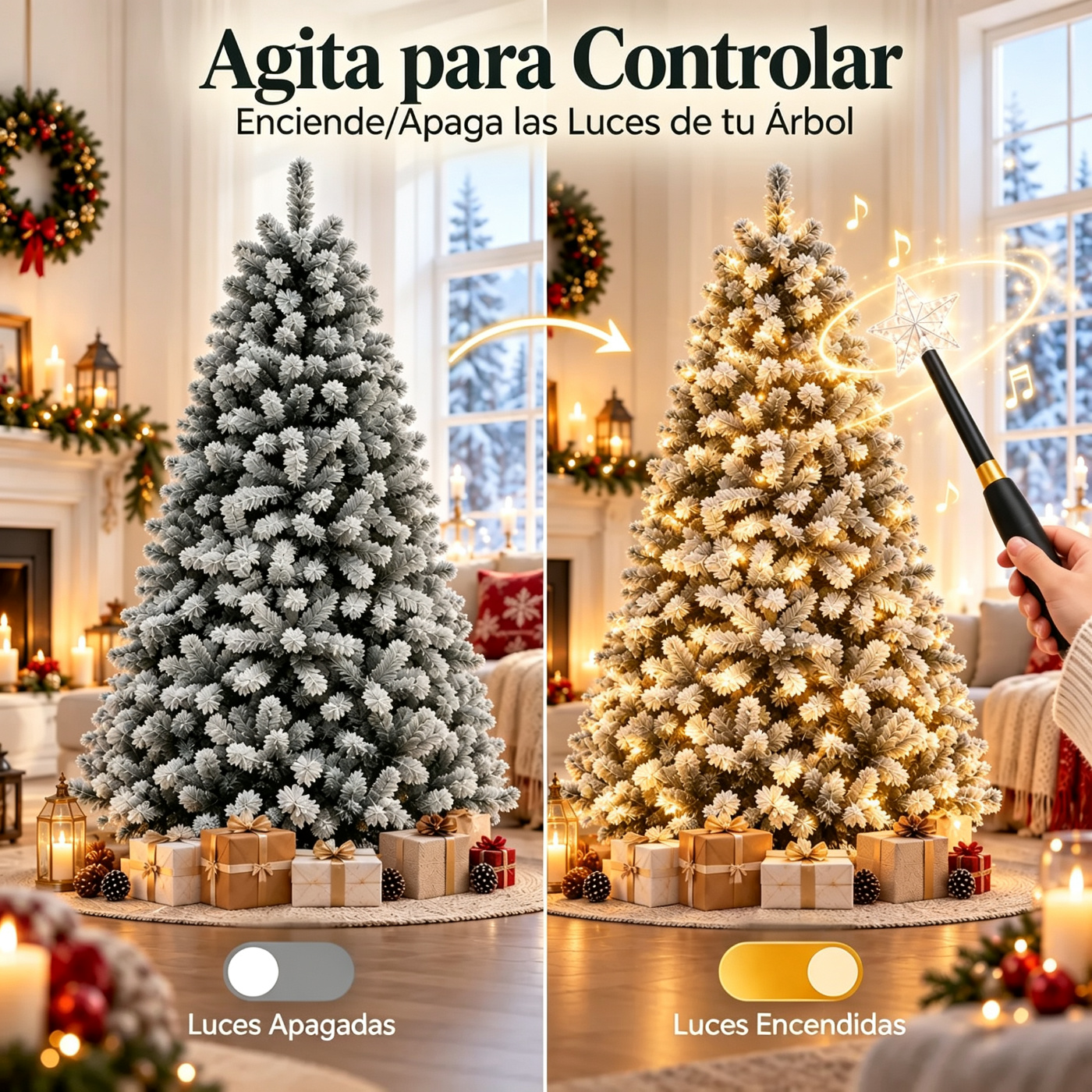 【11 modos de iluminación】 Árbol de Navidad artificial YITAHOME (disponible en 4,5 / 6 / 7,5 / 9 pies) con puntas de PVC y luces de color blanco cálido; ideal para la decoración del hogar o la oficina.