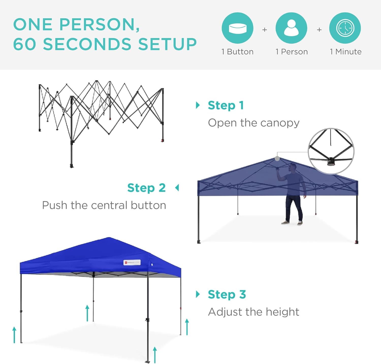 Best Choice Products - Toldo de armado fácil de 1 persona con un botón, tienda portátil e instantánea, funda, 3 x 3 metros, 4 bolsas de peso, color azul