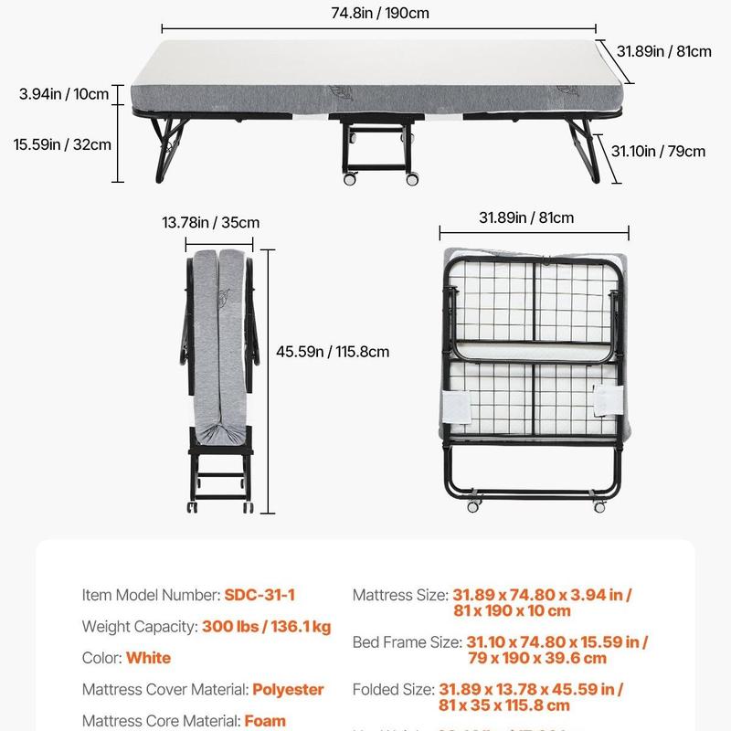 Cama Plegable de Metal para Adultos con Colchón de Espuma Viscoelástica de 5 Pulgadas Portátil y Fácil de Guardar