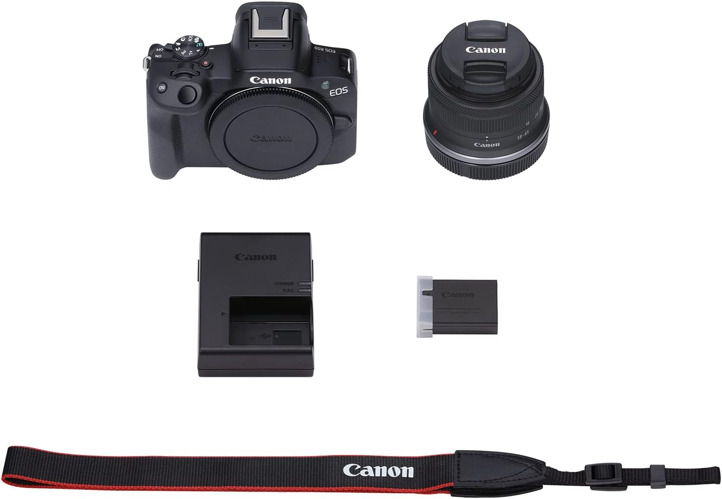 Canon EOS R50 Cámara de vlogging sin Espejo (Negro) con RF-S18-45mm F4.5-6.3 es Lente STM, 24.2 MP, Video 4K, detección y Seguimiento de Temas, Compacto, conexión de Smartphone, creador de Contenido