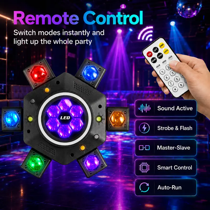 Luz de Fiesta DJ 120W RGBW con Cabeza Móvil 6 Ojos Láser y Efectos Estroboscópicos