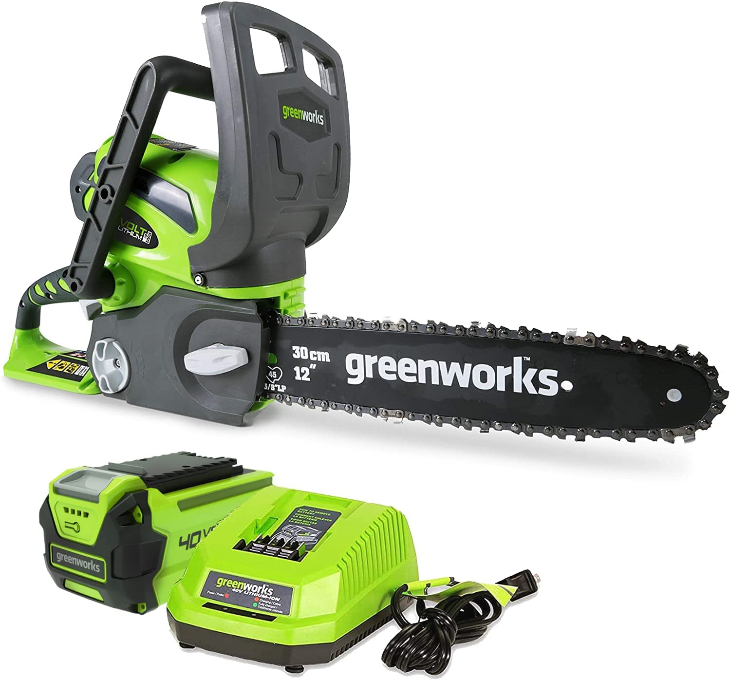 GreenWorks 20262 G-MAX 40V 12-Inch Cordless Chainsaw, 2AH Battery and a Charger Included