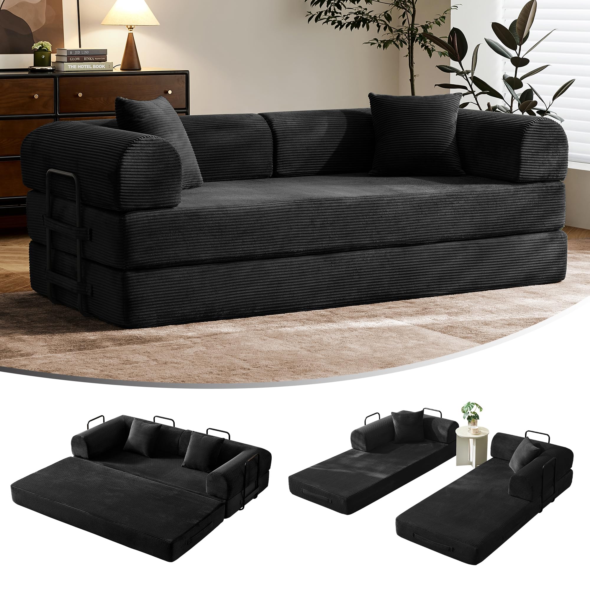 Sofá cama convertible de 79 pulgadas, sofá sin huesos, para sala de estar, gris oscuro