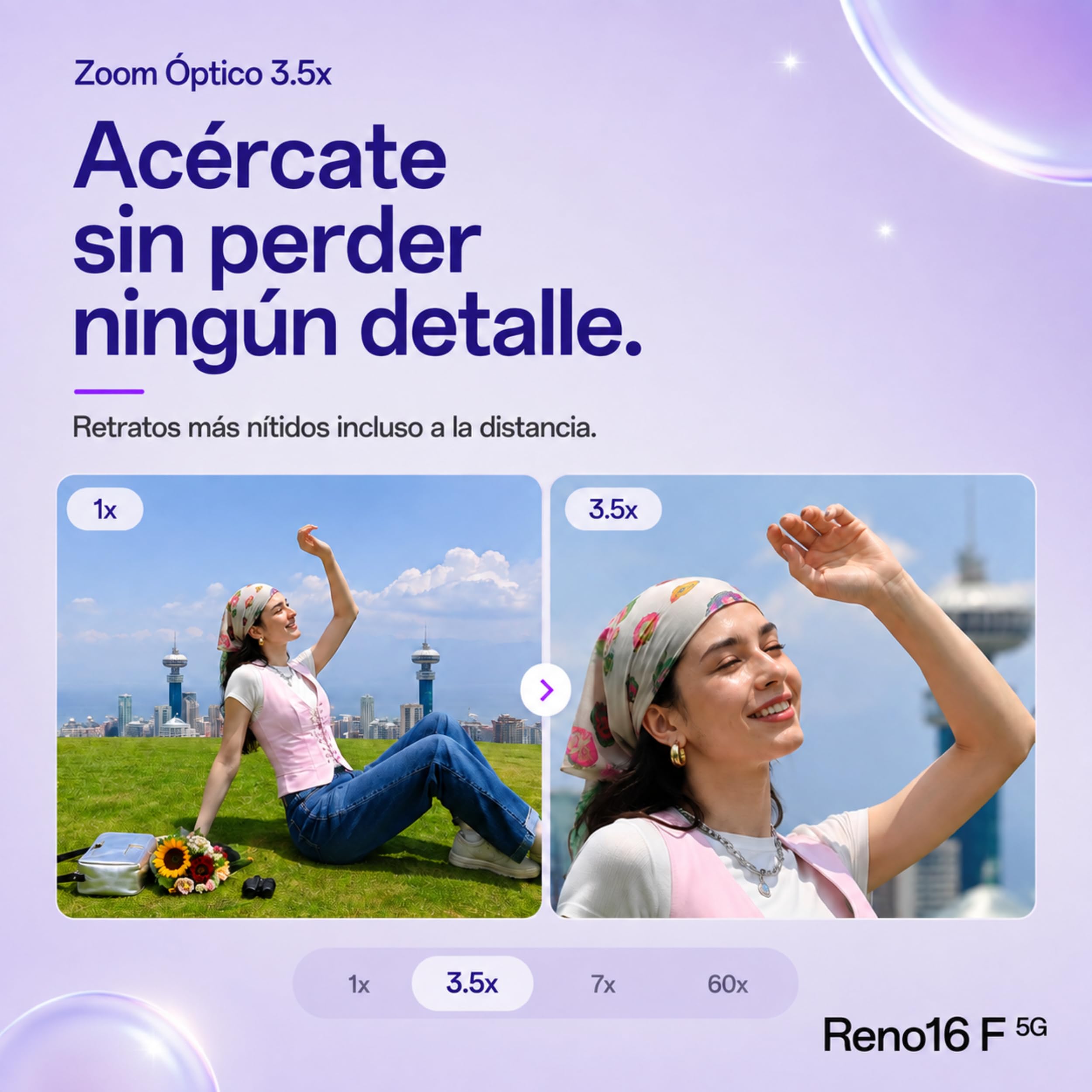 OPPO Reno 16F 5G Blanco Cósmico 8GB +256GB, Pantalla AMOLED 120Hz, Cámara Selfie Ultra Gran Angular 50MP, Incluye Enco Buds3 de Regalo