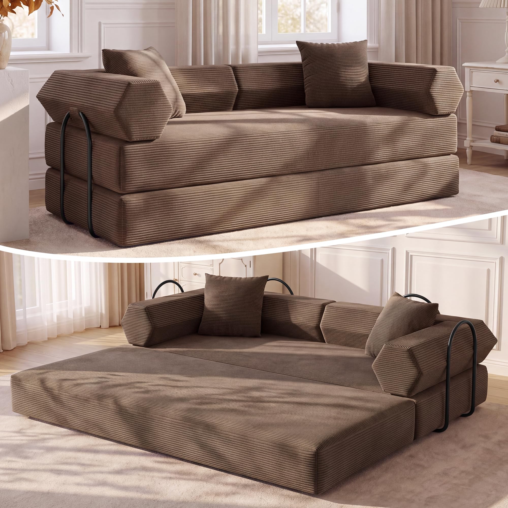 Sofá cama convertible de 79 pulgadas, sofá sin huesos, para sala de estar, gris oscuro