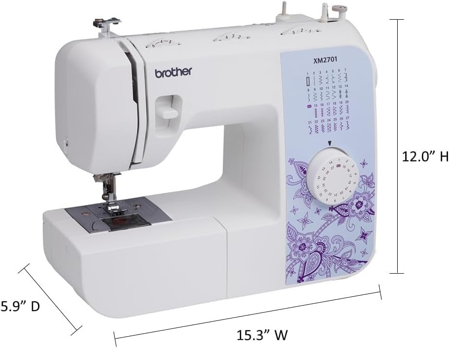 Brother XM2701 Máquina de Coser de 27 Puntadas, Brazo Libre y 800 Puntadas/min para Reparar, Crear y Personalizar Ropa