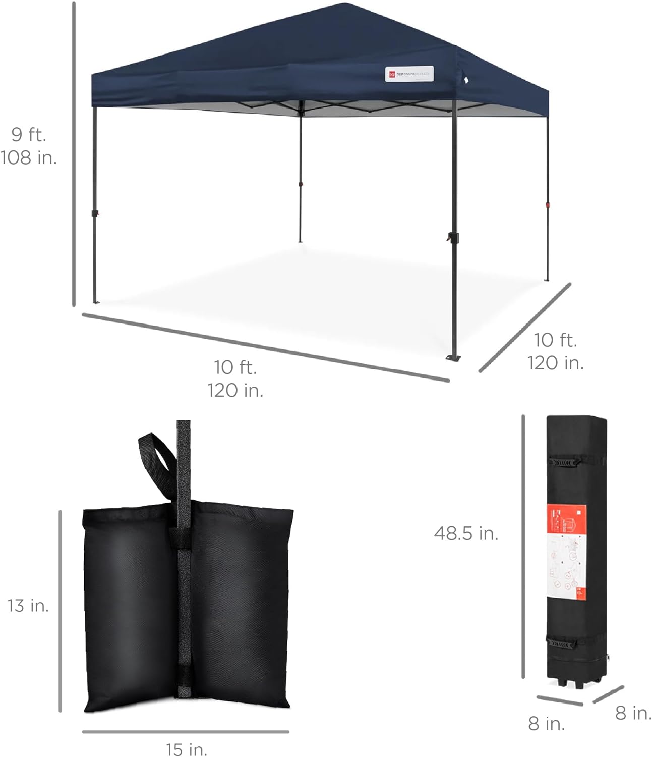 Best Choice Products - Toldo de armado fácil de 1 persona con un botón, tienda portátil e instantánea, funda, 3 x 3 metros, 4 bolsas de peso, color azul