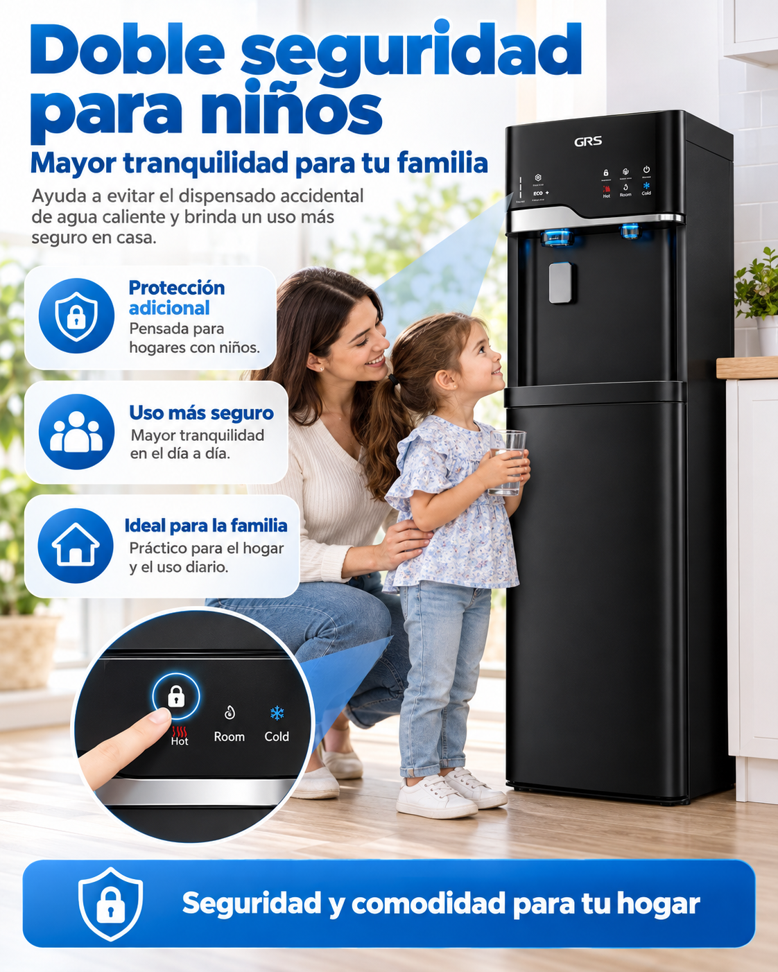 Dispensador de agua 3 temperaturas botellón oculto con fabrica de hielo GWIM3TBSO0 GRS