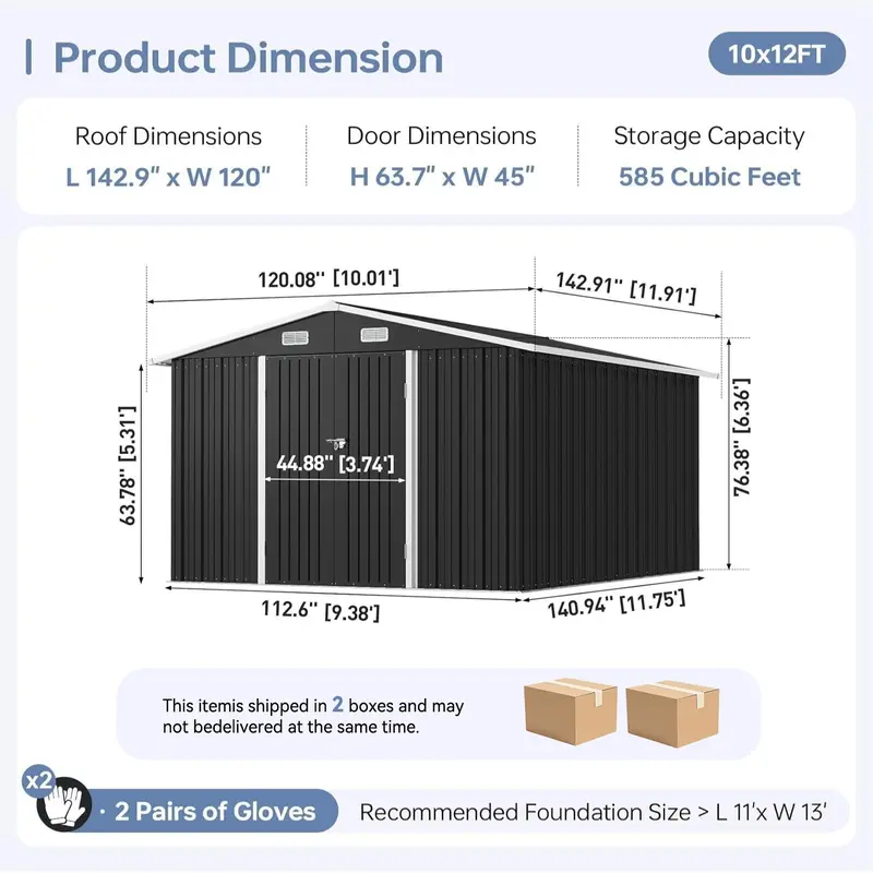 [Oferta] Cobertizo Metálico para Exteriores con Base, Puerta con Cerradura y Techo Inclinado, Ideal para Jardín y Patio