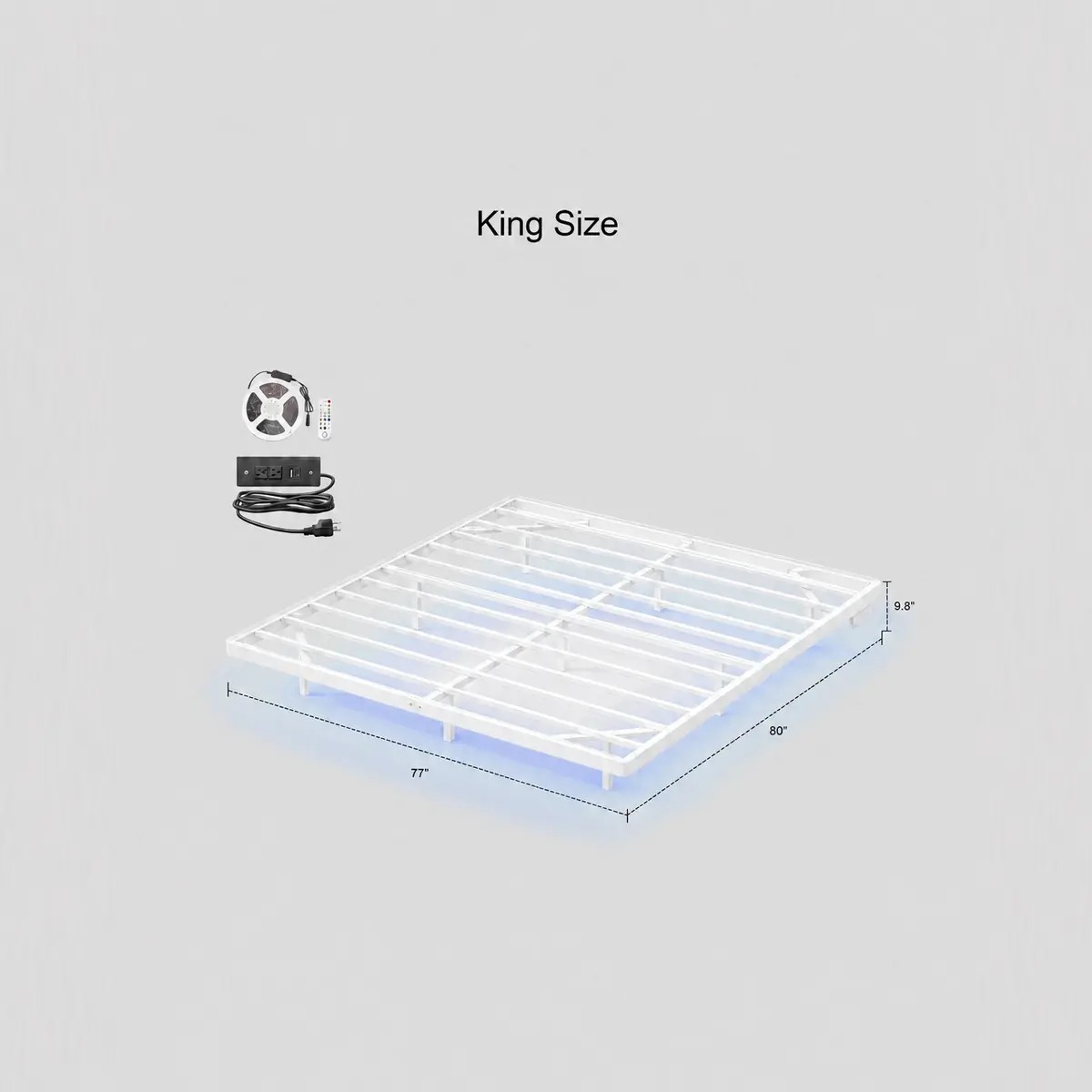 OLEVS - Marco de cama flotante tamaño Queen con luces LED inteligentes y estación de carga, cama moderna con plataforma de metal, fácil montaje, no necesita somier